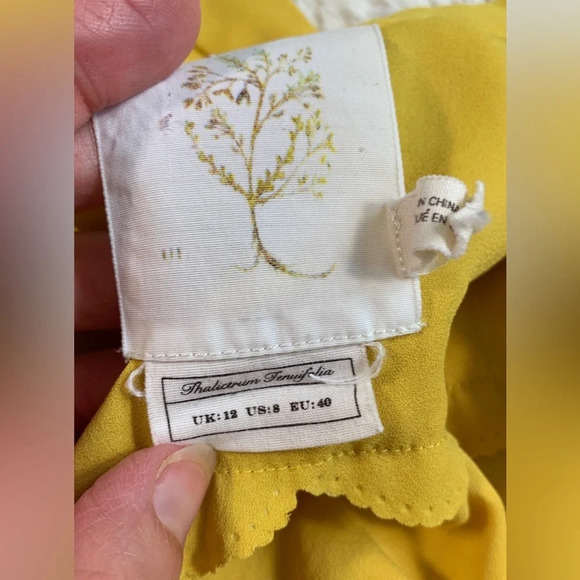 Anthropology meadow rue gold mustard yellow scalloped blouse size 8 button down - Picture 7 of 12